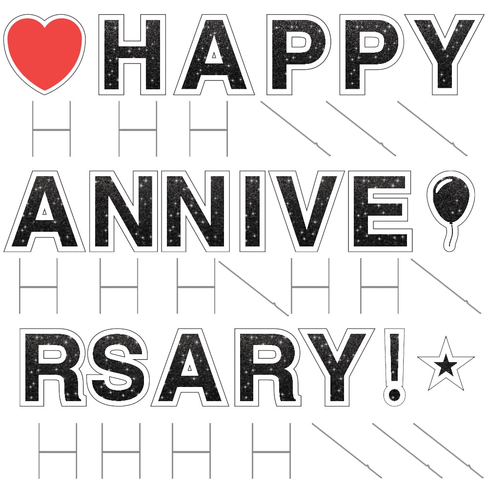Vispronet Happy Anniversary Yard Signs with Stakes – Each Letter is 18in Tall – Made from Durable Coroplast - Weather-Resistant Signs and Steel Stakes (Faux Glitter Black)