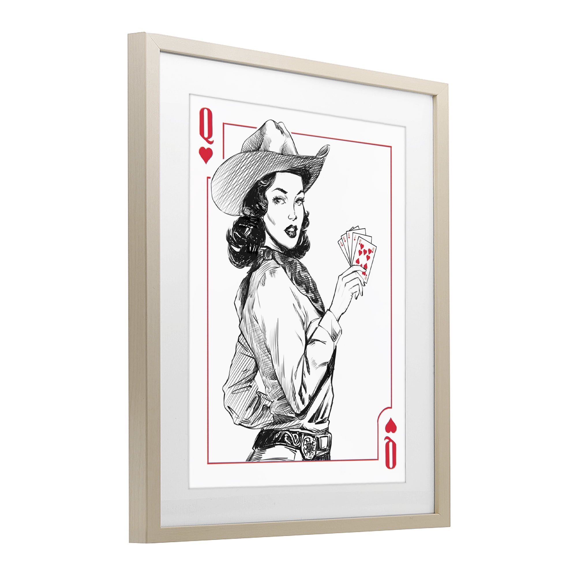 Stupell Industries Cowgirl Queen of Hearts Birch Framed Print Under Glass, design by Ziwei Li