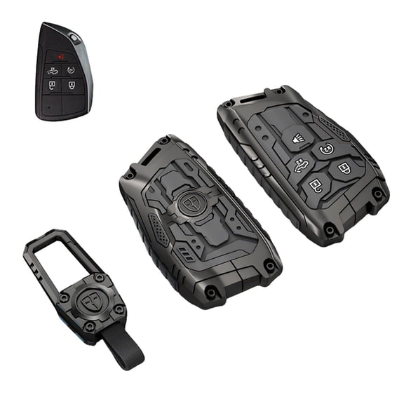 Heavy Metal Key Fob Cover Case Protector - Compatible with 2022-2025 Chevy Silverado 1500, GMC Sierra 1500 & 2024-2025 Silverado Sierra 2500HD/3500HD  5 Button Key Fob Cover with Keychain