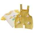 thumbnail image 3 of Odeerbi 0-5 Years Toddler Girls Outfits Duck Bib Overall Shorts with Cotton Short Sleeve T-shirt Set Summer Strap Romper Jumpsuit Playsuit, 3 of 7