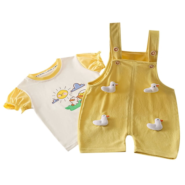 Odeerbi 0-5 Años Niñas Trajes Peto Pato Pantalones Cortos Con Algodón Manga Corta Camiseta Conjunto Verano Correa Romper Jumpsuit Playsuit