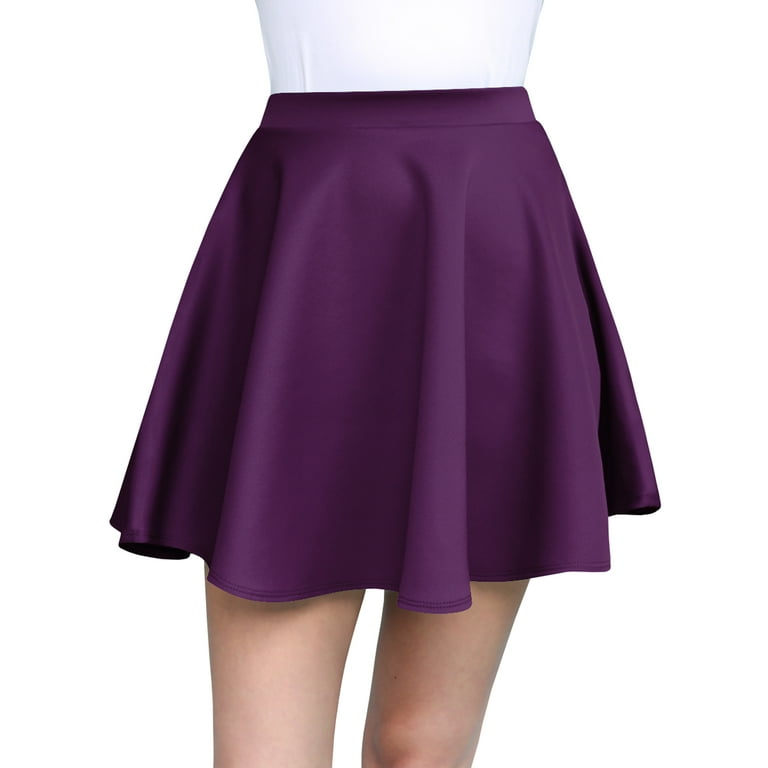 Made by Johnny Women s Basic Versatile Stretchy Flared Skater Skirt S EGGPLANT Walmart