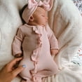 thumbnail image 2 of Gyratedream Baby Girls Cotton Waffle Romper Newborn Zip Jumpsuit Headband Clothes-Footed, 2 of 4