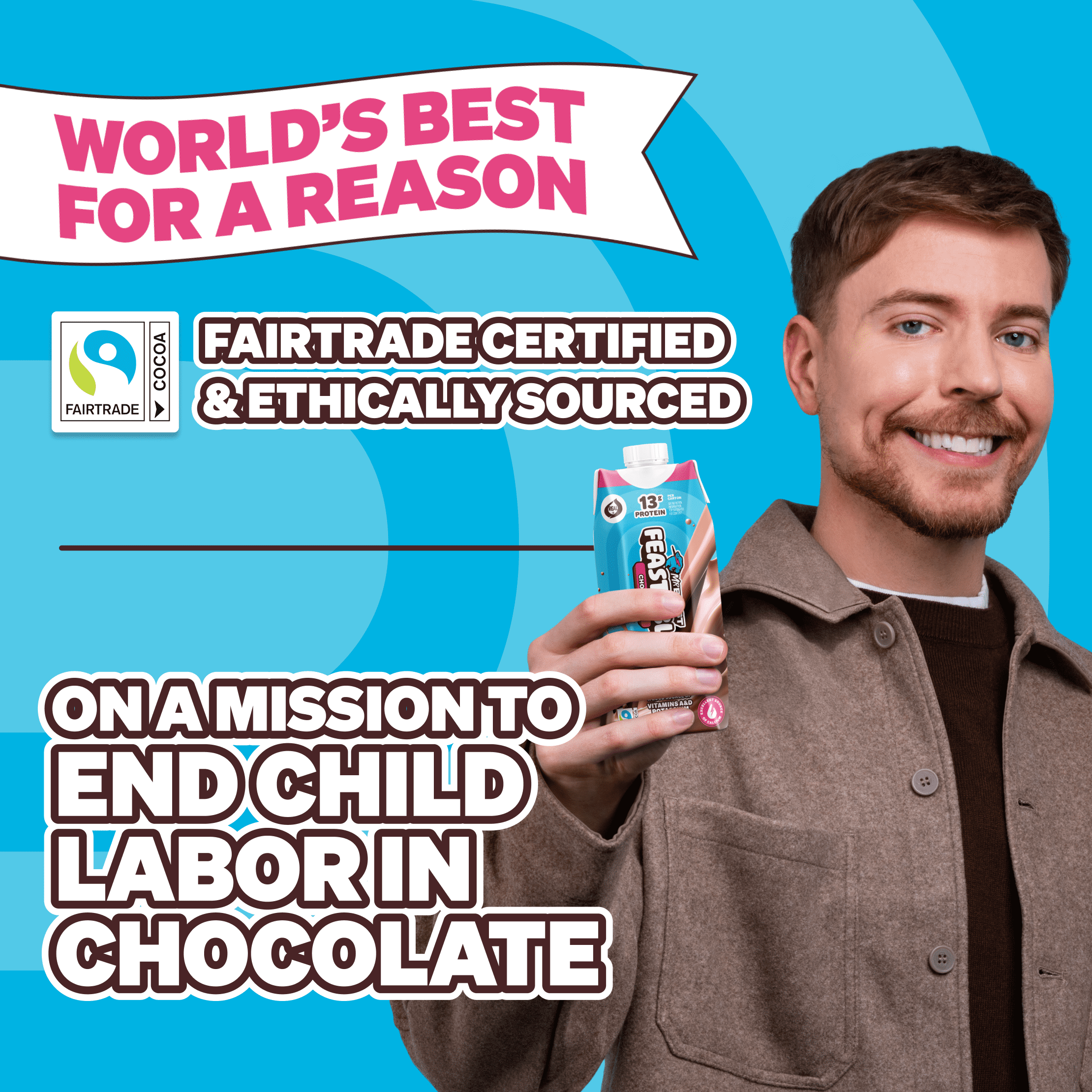 Feastables Protein Fortified Chocolate Milk, Shelf-Stable, 8 fl oz, 6 Pack