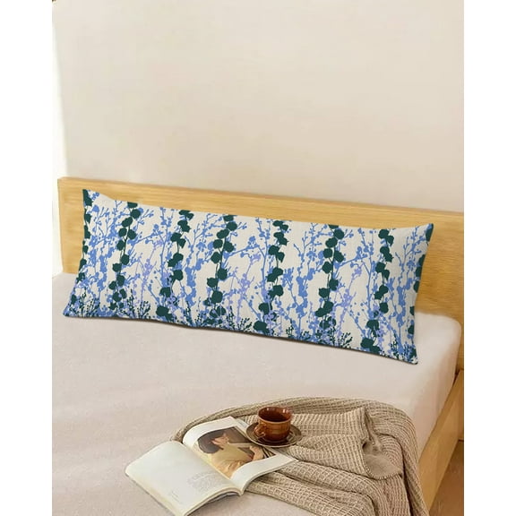 Blue Green Botanical Throw Pillow Cover, Vintage Print Aesthetic Art Rectangle Decorative Pillow Case Protector Soft Cushion Cover Lumbar Pillowcase for Couch Sofa Bedroom Car Chair Decor 20x54 Inch