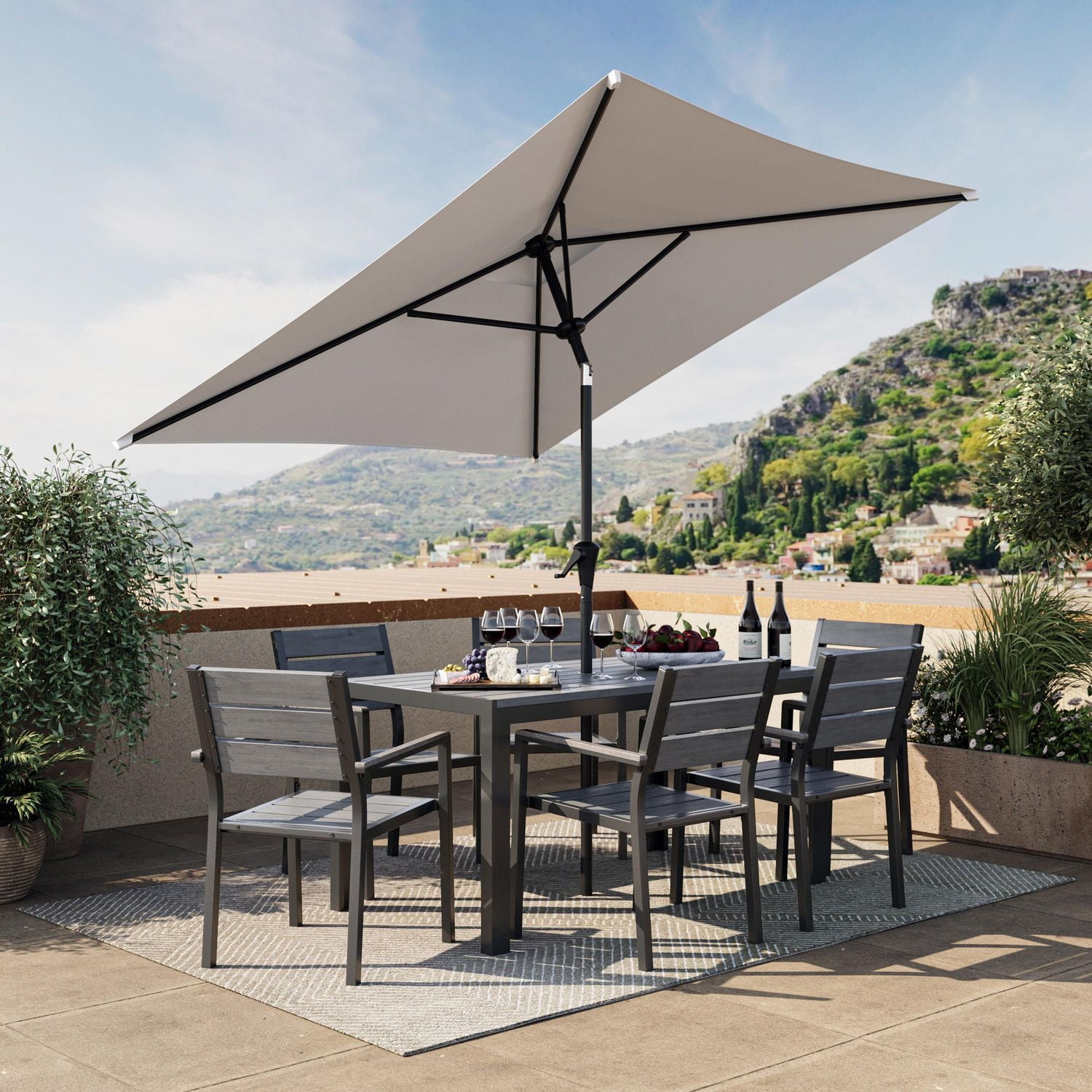 CorLiving 6.5ft x 6.5ft Square Durable Fabric Canopy Tilting Outdoor Umbrella with Steel Frame