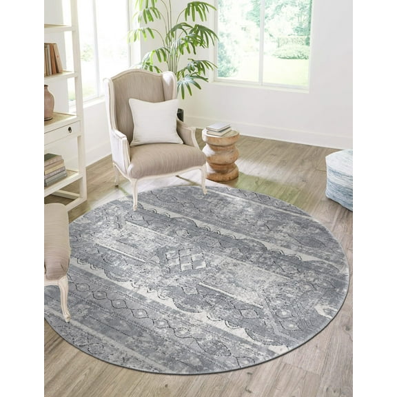 Unique Loom Portland Collection Area Rug - Depoe (5' 1" Round Gray/Ivory)