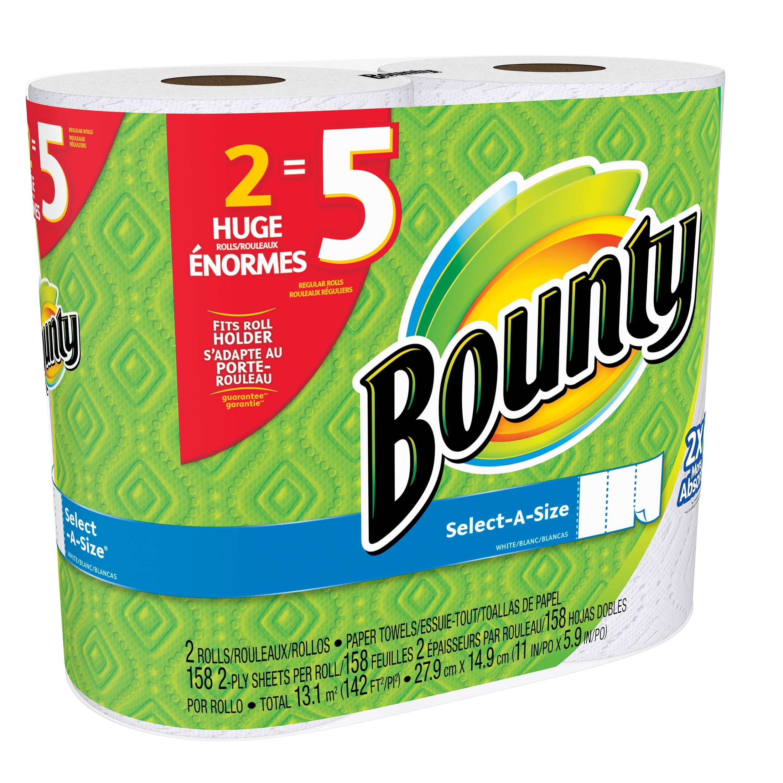 Bounty Paper Towels, Select-A-Size, White, 2 Huge Rolls