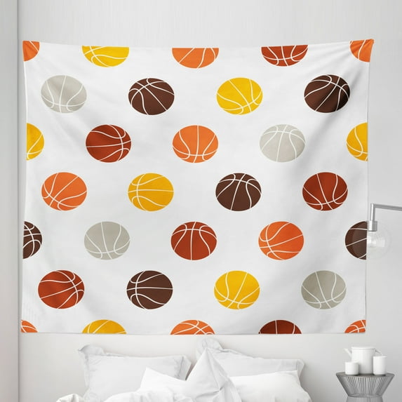 Basketball Tapestry, Ball Pattern in Earthen Tones Competition Sports Professional League Game Player, Fabric Wall Hanging Decor for Bedroom Living Room Dorm, 5 Sizes, Multicolor, by Ambesonne