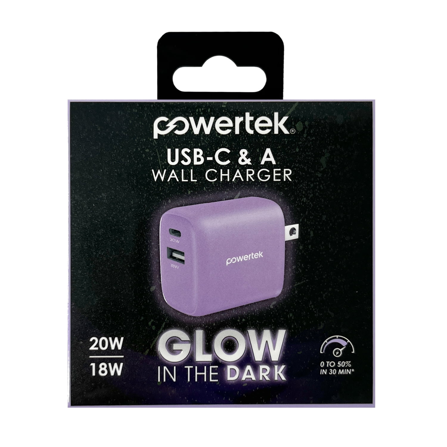 Liquipel Powertek Glow in the Dark 20W Combo Wall Charger - Purple