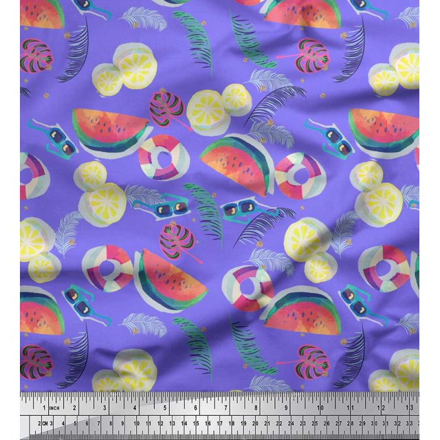 Soimoi Rayon Fabric Fruits,Swim Ring & Goggles Summer Designs Decor Fabric Printed Yard 56 Inch Wide
