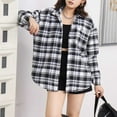 thumbnail image 6 of UVEASISHA Plaid Shacket for Women Fleece Lined Button Down Shirt Jackets Fall Winter Long Sleeve Lapel Blouses Lightweight Trendy Checkered Jacket with Pocket Black XL, 6 of 6