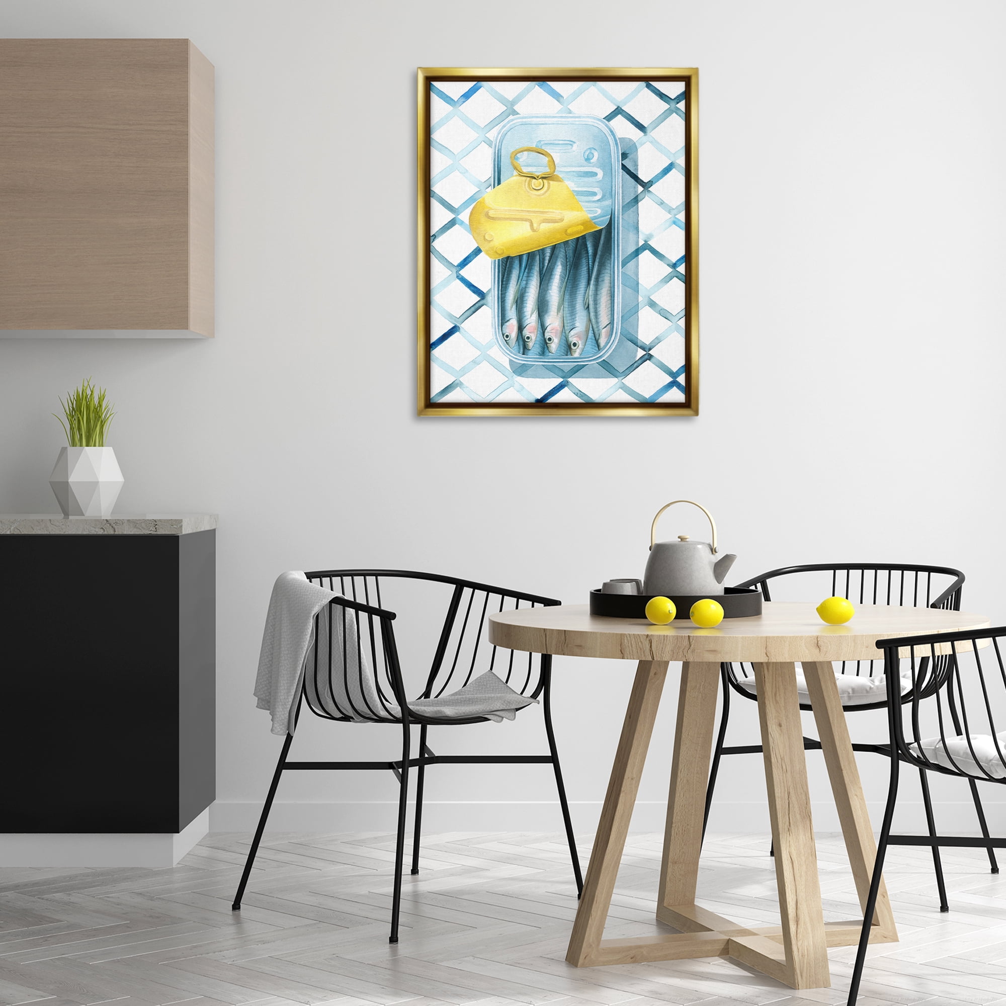 Stupell Industries Geometric Sardines Can Food & Beverage Painting Gold Floater Framed Art Print Wall Art, 25 x 31