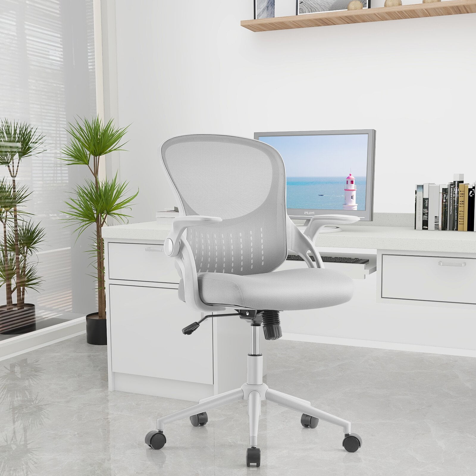 Ergonomic Office Desk Chair, Rolling Swivel Chair with Flip-up Armrests ...