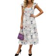 thumbnail image 2 of LWavelet Women's Square Neck Ruffle Strap Bunny & Easter Egg Print Tiered Midi Dress for Easter & Casual Wear Light Gray 2XL, 2 of 5