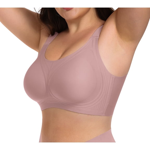 Qylux Women's Wireless Comfort Bras - Seamless Full Coverage Everyday T-Shirt Bra - Plus Size Soft Padded Bralette,Mauve,(M-4XL)