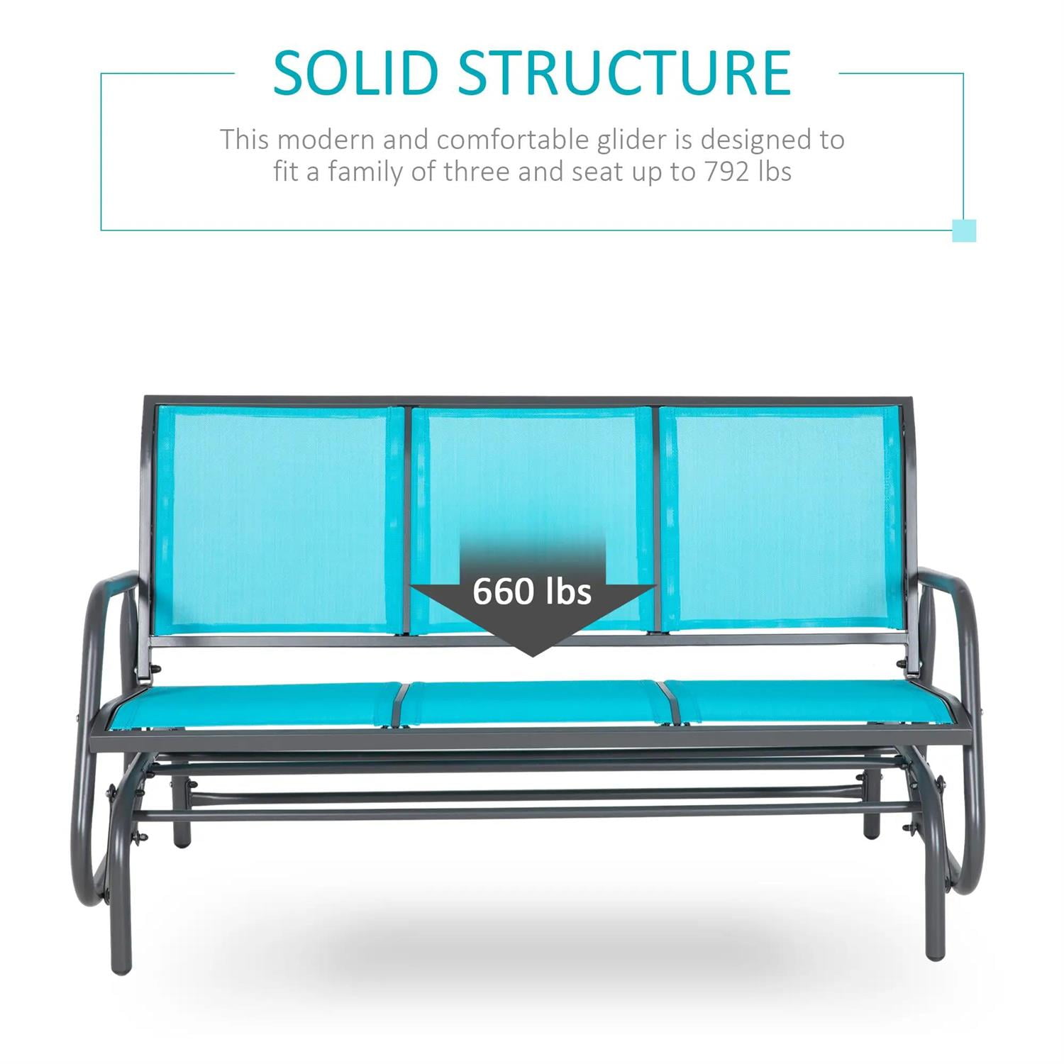 Demi Bonn 3-Person Outdoor Patio Glider Bench, Porch Glider Swing with 3 Seats, Breathable Mesh Fabric, Metal Frame, Outdoor Glider Chairs for Porch, Balcony, Poolside, Blue