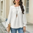 thumbnail image 5 of Corabera White Long Sleeve Shirts for Women Fall Tops Crew Neck Smocked Solid Western Outfit Flowy Chiffon Blouses Dressy Casual, 5 of 11