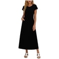 thumbnail image 3 of BRGZLK Womens Summer Modest Work Casual Solid Color Midi Knee Dress Pocket Short Sleeve Teacher Outfits Spring Travel Clothes, 3 of 7