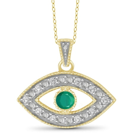 JewelersClub Emerald Accent and White Diamond Accent 14kt Gold Over Silver Evil Eye Pendant