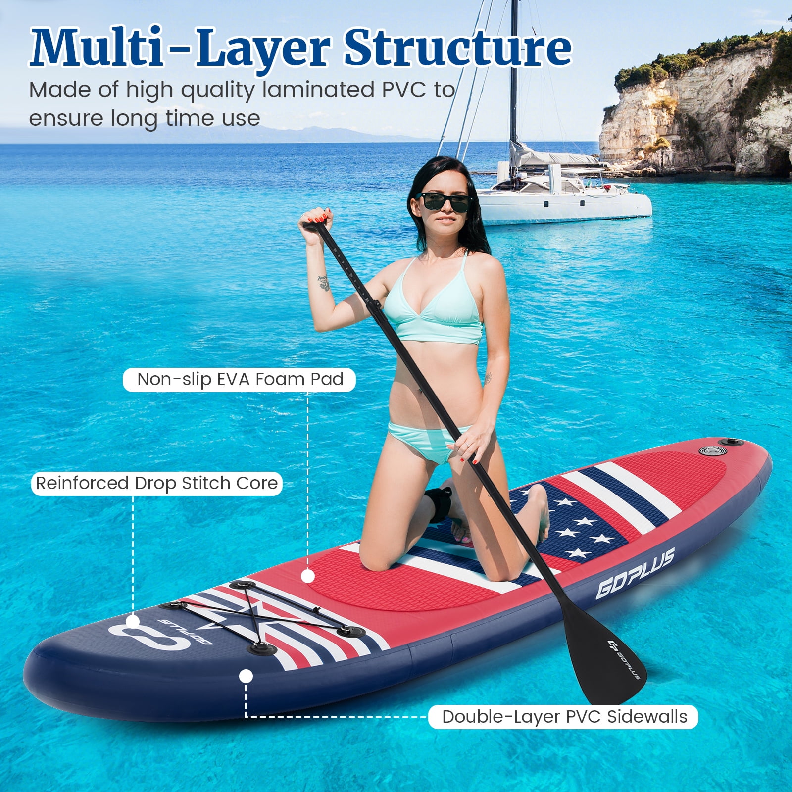 Goplus 10' Inflatable SUP Board Portable Adjustable Stand Up Paddle Board with 5 D Rings Red