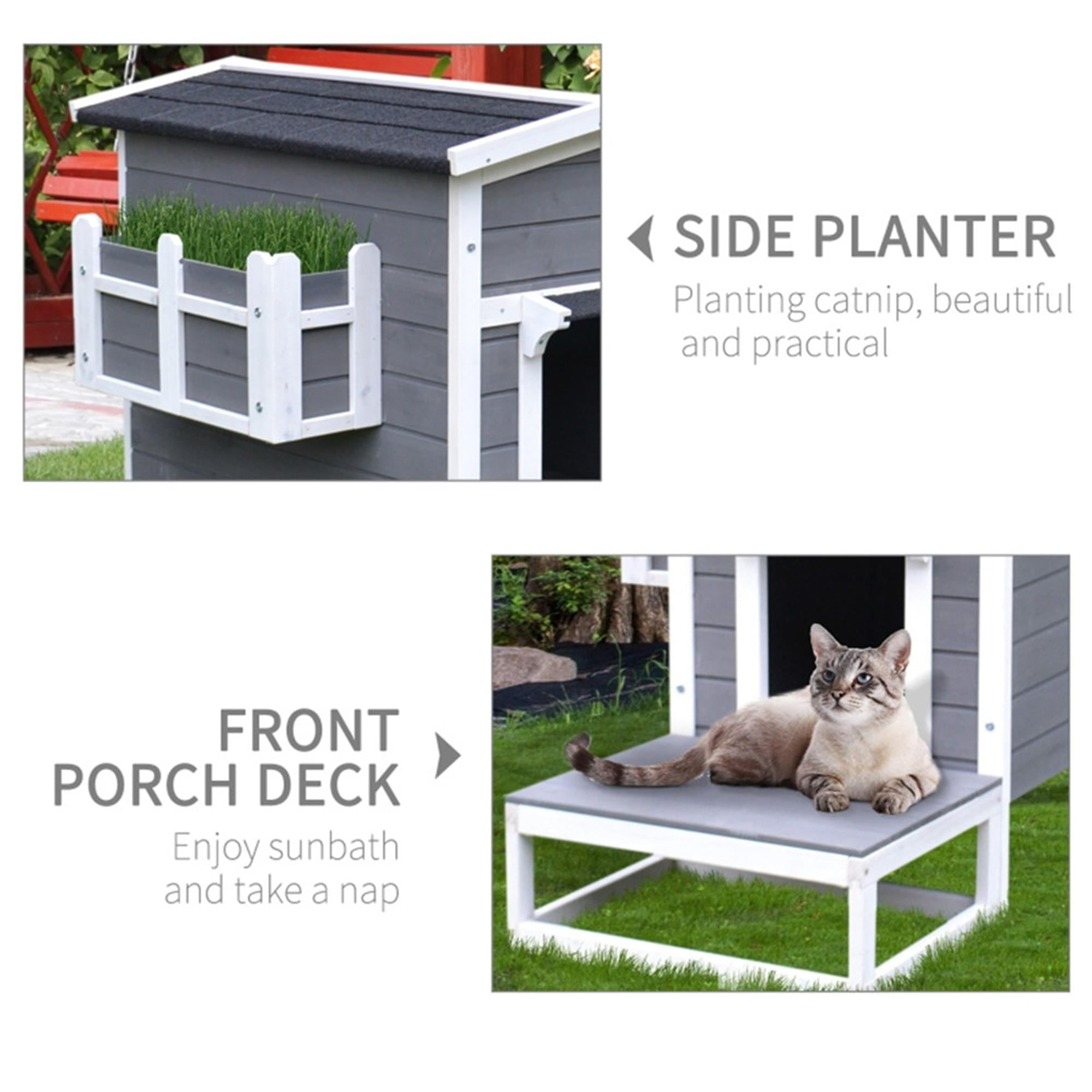 Pefilos 45" Outdoor Cat Shelter, Feral Cat House with Escape Door Rainproof Outside Kitty House Cat Condo for 3 Adult, Gray Pefilos 45" Outdoor Cat Shelter, Feral Cat House with Escape Door Rainproof Outside Kitty House Cat Condo for 3 Adult, Gray