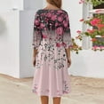 thumbnail image 4 of WTOBBY Women's Fashion Forward Round Neck Floral Print 3/4 Sleeve Dress, Contemporary Digital Design Midi Dress with Comfort Fit,Pink L, 4 of 4