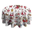 thumbnail image 4 of White Christmas Santa and Character Pattern Round Tablecloth 60"x60",Wrinkle Wipeable Table Cloth for Kitchen Dining Room Picnic Patio Party, 4 of 6