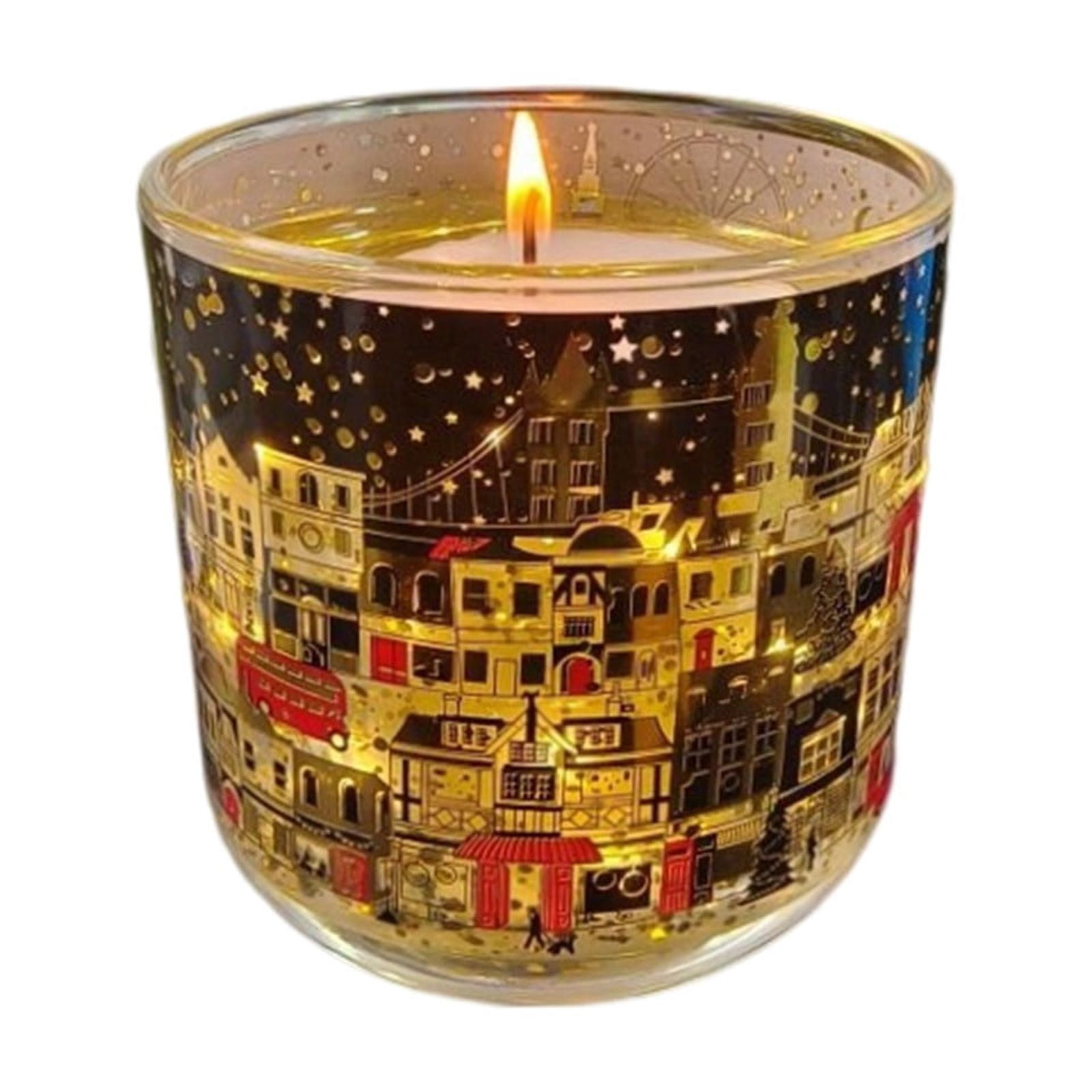 Hometravel Christmas Scented Candle Gift, Glass Jar with Light Sensor and Heat Reactive Wax, London Street Design for Home, Xmas Tree, Women's Present