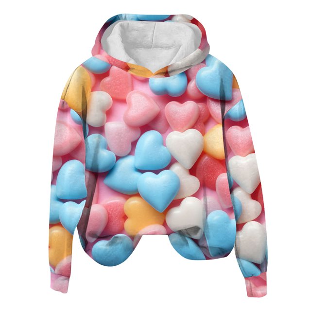 Birdeem Mode Femme Saint-Valentin Cœur Rond Imprimé Chaud Manches Longues Hauts Chandail à Capuchon