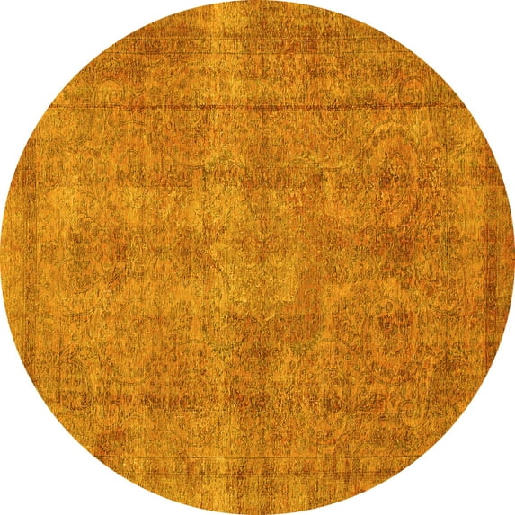 Ahgly Company Indoor Round Abstract Yellow Modern Area Rugs, 6' Round