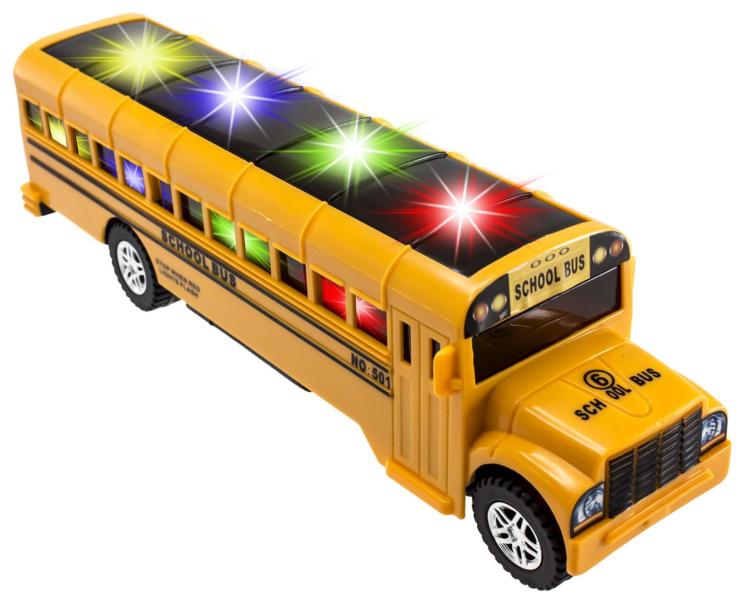 Bump And Go Action Yellow School Bus with Led Light and sound 11 inch KIDS TOY 