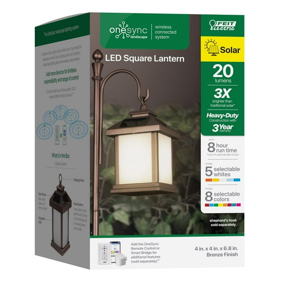 Feit OneSync Landscape Square Bronze Solar LED Hanging Pathway Light, 20 Lumens