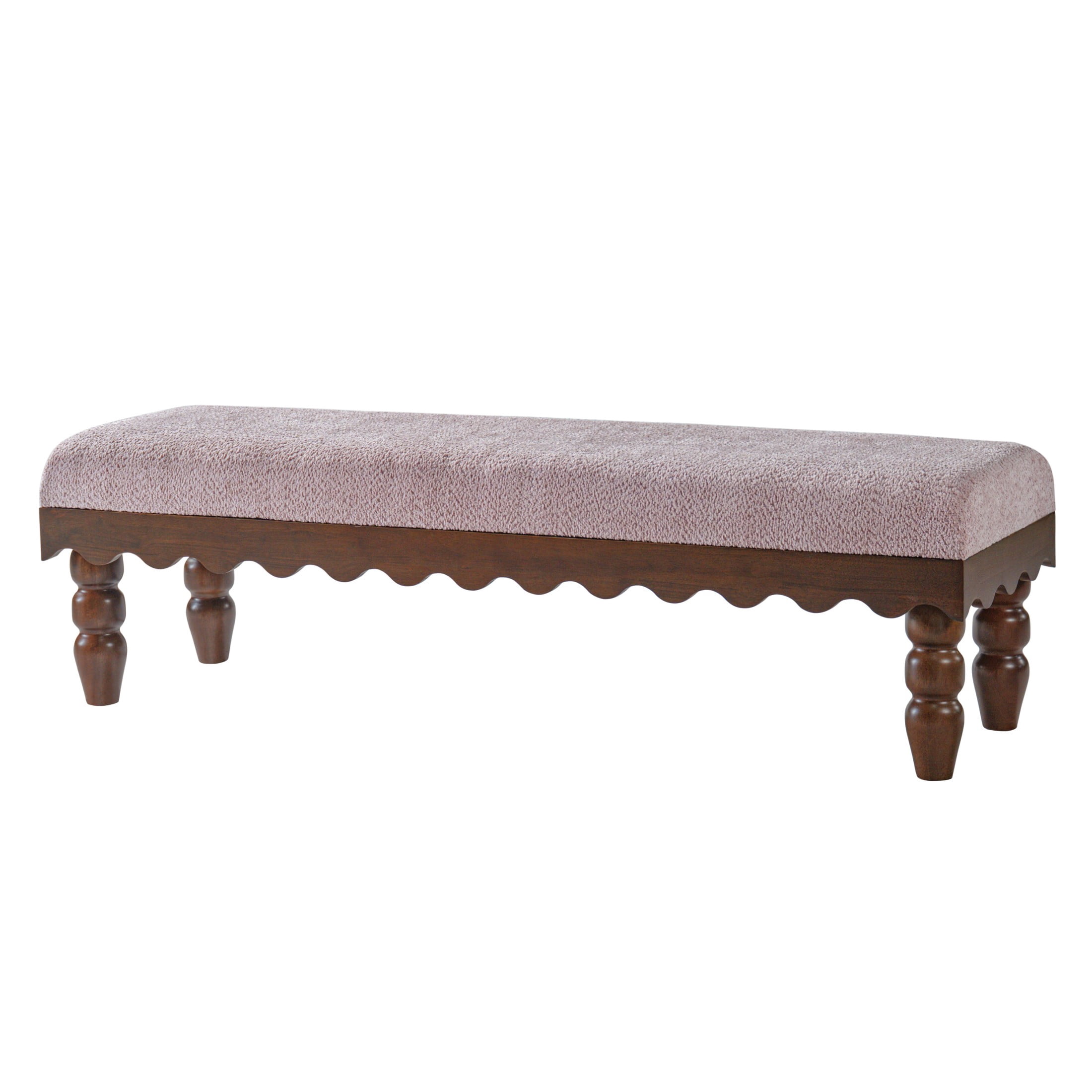 Christopher Knight Home Vintage Boucle Fabric Bench, Wave Trim Ottoman with Solid Wood Legs, Dusty Pink
