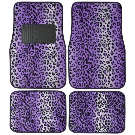 A Set of 4 Universal Fit Animal Print Carpet Floor mats for Cars / Truck - Leopard Purple