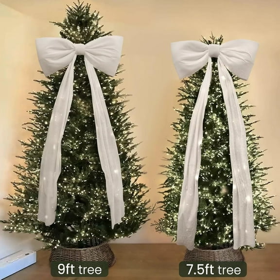 ❄️ White Velvet Christmas Bow – Large Elegant Christmas Tree Decoration | Giant Velvet Tree Top Star Bow, Big Decorative Ribbon for Door, Wall, and Wreath