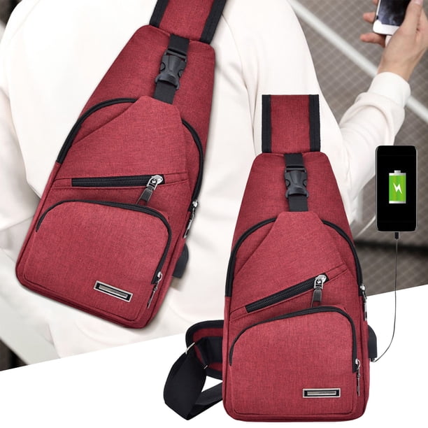 Ganfancp Usb Pecho Bolsa Hombres Nueva Moda Mensajero Bolsa Ligero Deportes Al Aire Libre Ocio Pareja Bolsa de Hombro de Cuero de Imitación Bolsa de Pecho Ofertas Flash 1X Vano Diagonal