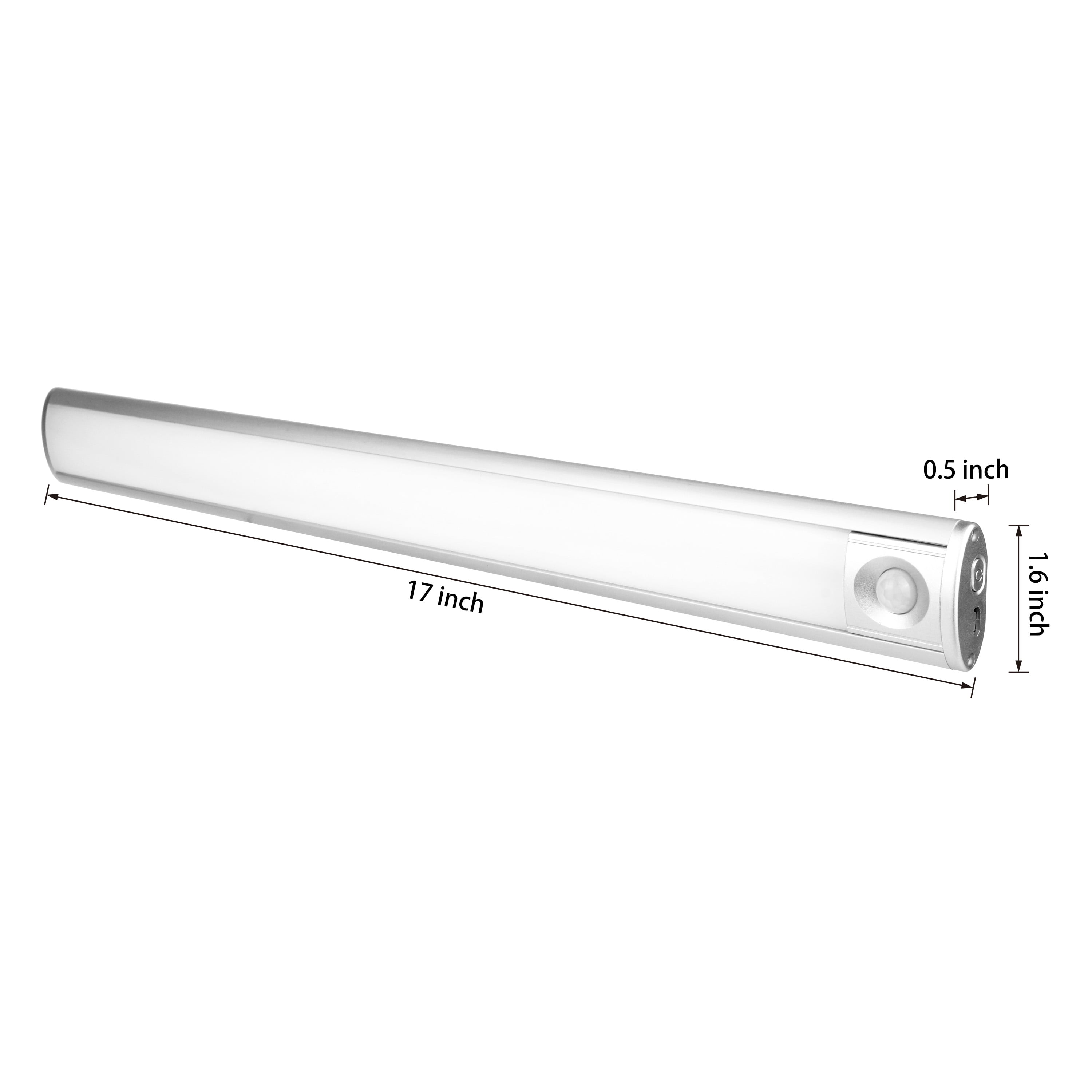 3 PK Motion Sensor LED Light for Under Cabinet Closet Kitchen Wardrobe 6500K Rechargeable Battery Powered Long 17 inch Length Aluminum Body (MLG-1042CL)