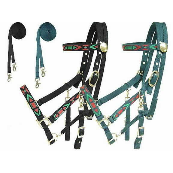 Derby Padded Nylon Halter Bridle Combo with Reins Aztec Overlay