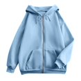 thumbnail image 5 of Big Girls Zip-Up Hooded Sweatshirt Printed Solid Color Loose Fitting Sweater Long Sleeve Coat Trendy Fall Outfits Size 9-10T ,Blue, 5 of 6