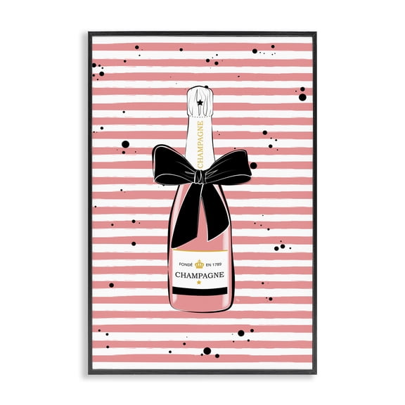 Stupell Industries Contemporary Pink Champagne on Stripes Black Framed Giclee Art, 12 x 18, by Martina Pavlova