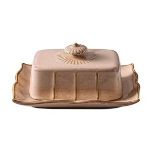 French Vintage Ceramic Butter Dish with Lid Rustic Butter Keeper