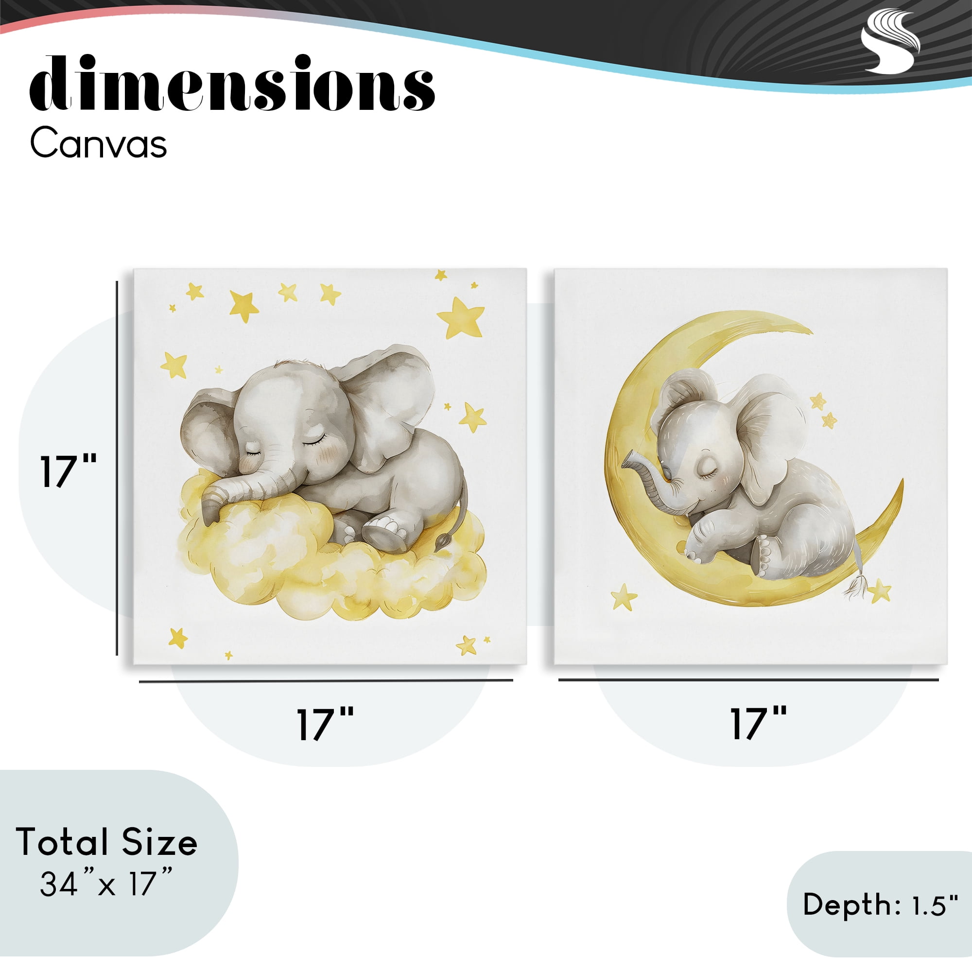 Stupell Industries Sleeping Elephant Moon and Clouds 2 Piece Canvas Wall Art Set, design by LSR Design Studio
