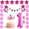 Baby Shark 1st Birthday Decoration for Girl | Pink Baby Shark Birthday Banner Balloon Cake Topper for Party Supply
