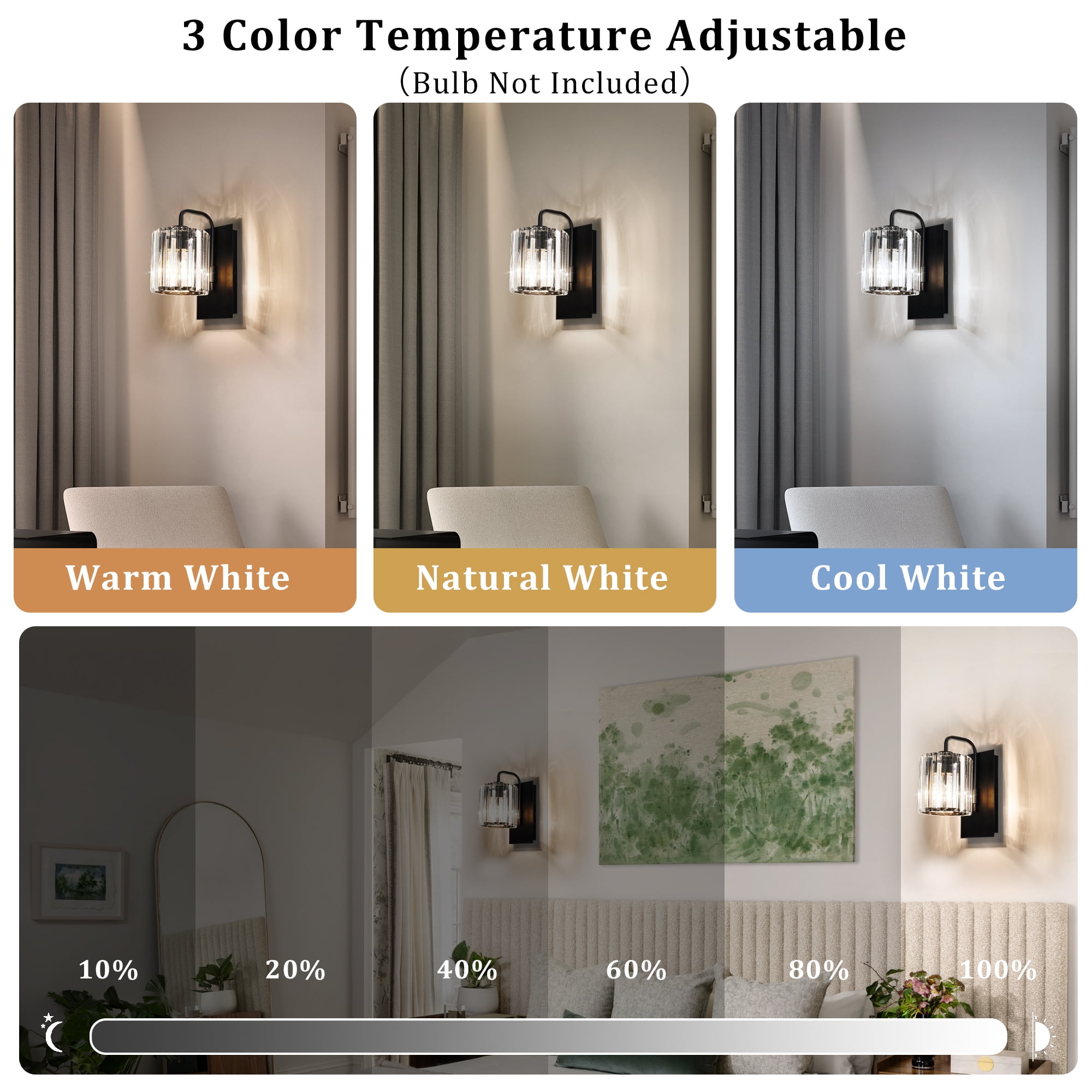 Auffel Crystal Wall Sconces Black Wall Light Fixtures Single Wall Mount Lamps for Living Room Bathroom Hallway Bedroom Stairway Indoor 10 Inch 1-Light