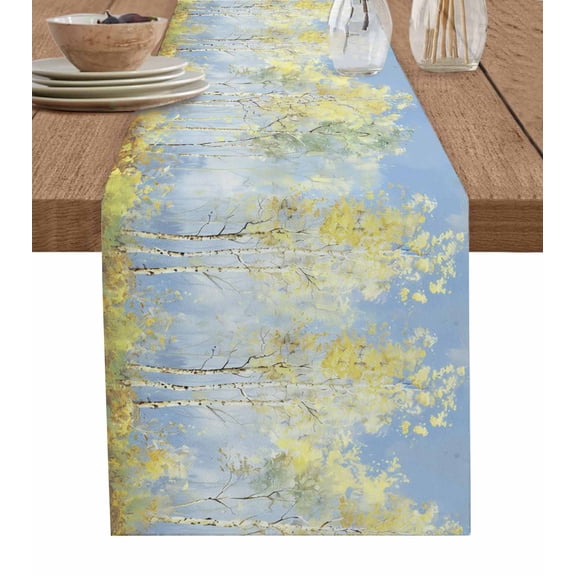 Hokiten Table Runners 72 Inches Long Dress Scarves, Yellow Blue Vintage Farmhouse Kitchen/Dining Table Runner, Coffee Tablerunners, Modern Abstract Art Oil Paiting 13x72 Inch
