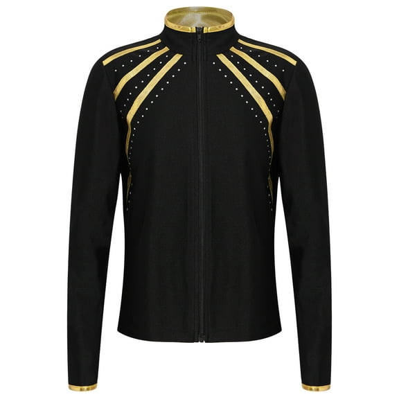 Fldy Kids Girls Figure Skating Jackets Athletic Jacket Sweatshirts Ice Skating Gym Training Tops Gold 10