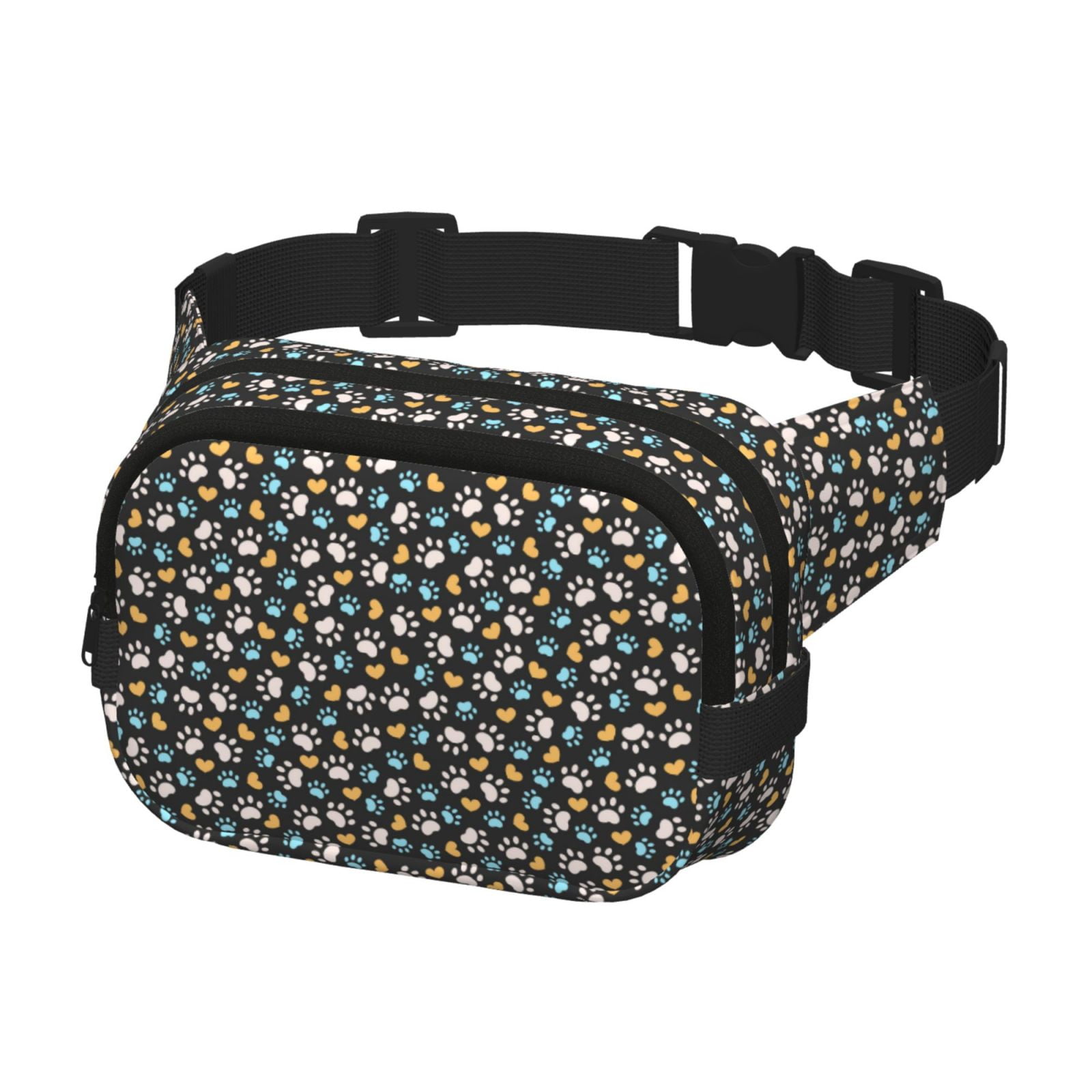 Picia Paw Animal Print Square Double-Layer Waist Bag Mini Adjustable Waist Belt Bag Exercise Running Travel Hiking