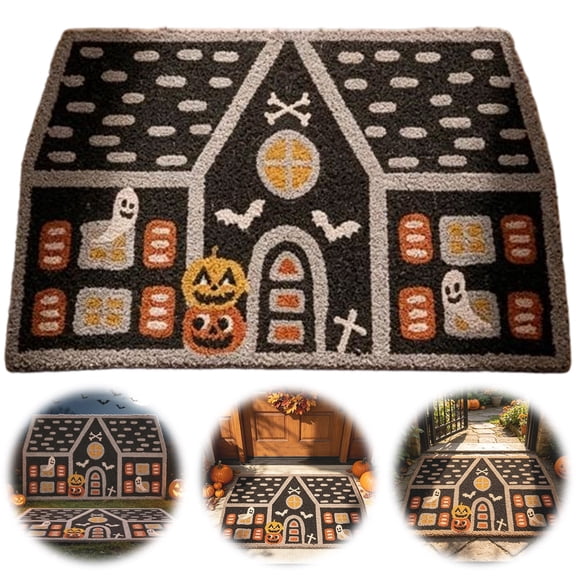 Halloween Haunted House Doormat Halloween Floor Mat Spooky Decorative Welcome Rug Non Slip Soft Absorbent Carpet Door Step Mat For Indoor Outdoor Entrance Home Holiday Party Decoration