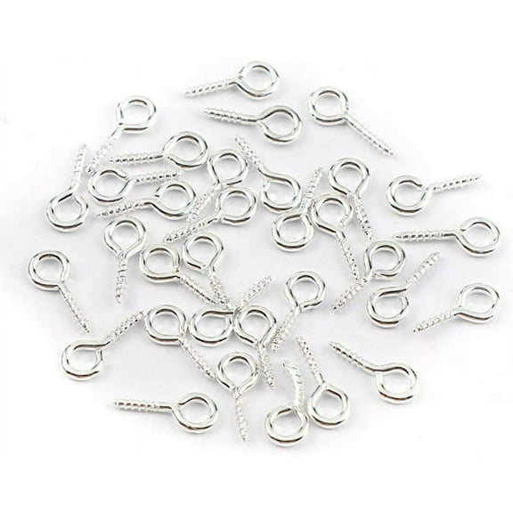 100 pcs Small Tiny Mini Eye Pins Eyepins Hooks Eyelets Screw Threaded with Multiple Colors Available (Silver-1.3cm)